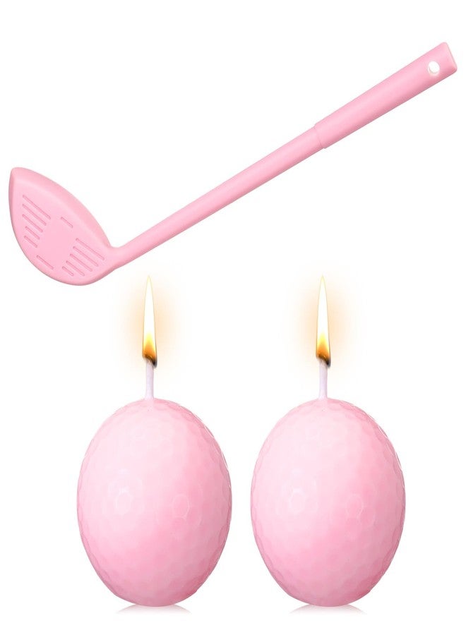 Conelist 3 Pcs Golf Ball Birthday Candles Pink Candle Kit Golf Cake Topper Party Decorations with Funny Mini Ball Club for Sport Themed Decorations - Image 1
